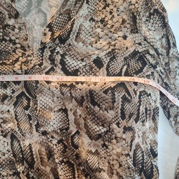 Karen Kane Brown Tan Button Down Shirt with Ruffled Asymmetrical Style - Picture 5 of 9